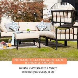 LOKATSE HOME 6 Piece Patio Conversation Set Outdoor Furniture Sectional Sofa with 3 Corner Couch 2 Armless Chair and 1 Ottoman, 6Pcs, Khaki Cushions