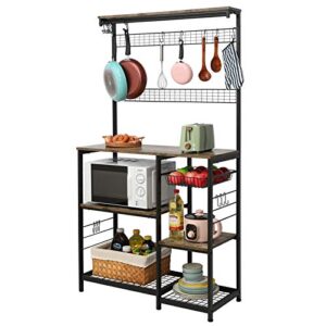 x-cosrack kitchen baker’s rack, 68inch microwave oven stand with pull-out wire basket, 8 hooks + 15 s hooks,3 tier + 4 tier utility storage shelf with mesh panels for utensils, pots, pans, spices