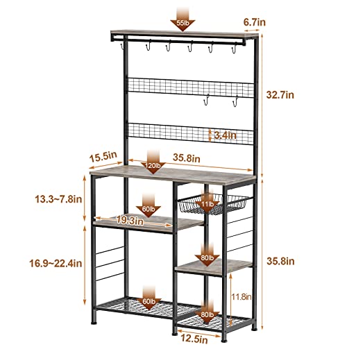 X-cosrack Kitchen Baker's Rack, 68inch Microwave Oven Stand with Pull-out Wire Basket, 8 Hooks + 15 S Hooks,3 Tier + 4 Tier Utility Storage Shelf with Mesh Panels for Utensils, Pots, Pans, Spices