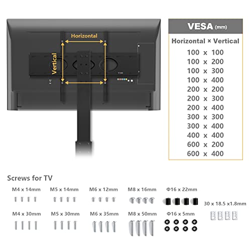 Universal Floor TV Stand Base with Swivel Height Adjustable Mount for 32 37 43 47 50 55 60 65 70 Inch Plasma LCD LED OLED Flat or Curved Screen TVs, Black Tempered Glass Base for Media Storage