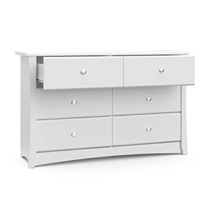 Storkcraft Crescent 6 Drawer Double Dresser (White) – Dresser for Kids Bedroom, Nursery Dresser Organizer, Chest of Drawers for Bedroom with 6 Drawers, Universal Design for Children’s Bed