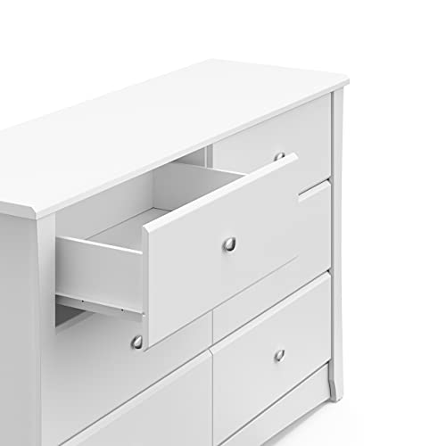 Storkcraft Crescent 6 Drawer Double Dresser (White) – Dresser for Kids Bedroom, Nursery Dresser Organizer, Chest of Drawers for Bedroom with 6 Drawers, Universal Design for Children’s Bed