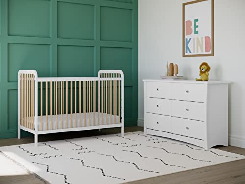 Storkcraft Crescent 6 Drawer Double Dresser (White) – Dresser for Kids Bedroom, Nursery Dresser Organizer, Chest of Drawers for Bedroom with 6 Drawers, Universal Design for Children’s Bed