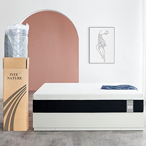 IYEE NATURE Queen Size Mattress, 10 Inch Cooling-Gel Memory Foam Mattress Bed in a Box, Supportive & Pressure Relief with Breathable Soft Fabric Cover, Medium Firm Feel,Black