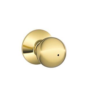 schlage f40 orb 605 orbit door knob, bed & bath privacy lock, bright brass