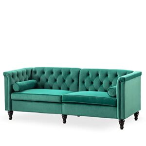 TTGIEET 76'' W Velvet Sofa Mid-Century Modern Love Seats, 3 Seater Sofa Couch with Two Bolster Pillows, Tufted futon Sofa Furniture for Living Room Bedroom Office （Green）