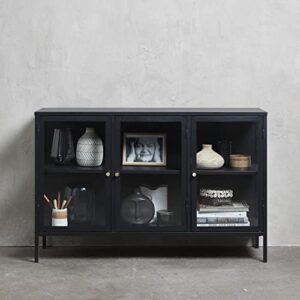 unique furniture dover 3-section sideboard glass door display cabinet, black