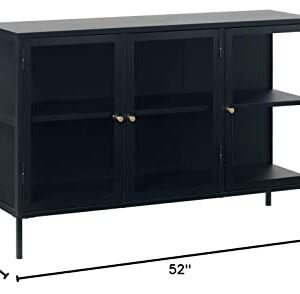 Unique Furniture Dover 3-Section Sideboard Glass Door Display Cabinet, Black