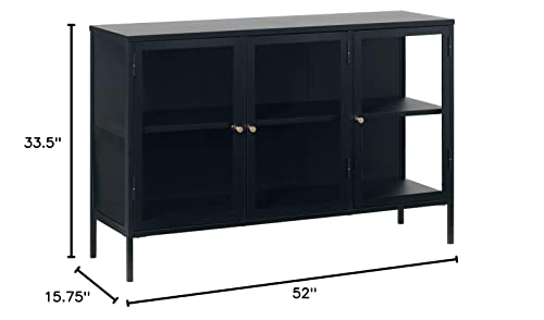 Unique Furniture Dover 3-Section Sideboard Glass Door Display Cabinet, Black