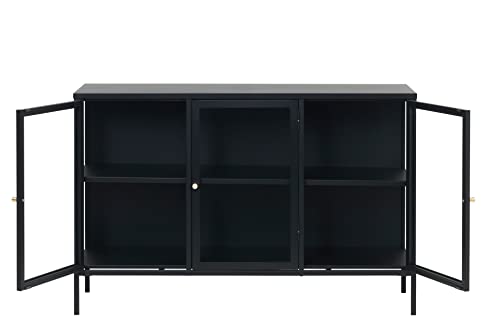 Unique Furniture Dover 3-Section Sideboard Glass Door Display Cabinet, Black