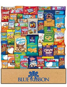 blue ribbon easter snack box care package variety pack (52 count) cookies chips candy snacks box for office meetings schools friends family military college women men adult kids