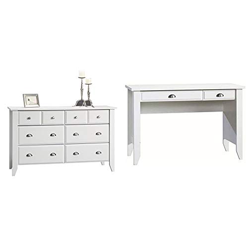 Sauder Shoal Creek Dresser, Soft White Finish & Shoal Creek Computer Desk, Soft White Finish