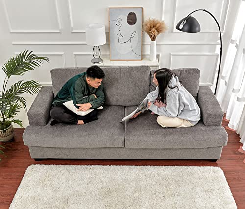 PaPaJet Sofa, Deep Seat Sofa-Contemporary Chenille Sofa Couch, 3 Seater Sofa for Living Room-Oversized Sofa, Grey Comfy Sofa