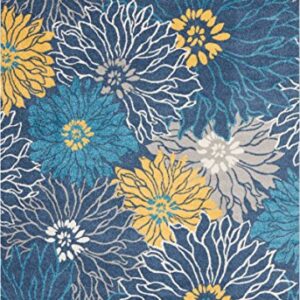 Nourison Passion Blue 6'7" x 9'6" Area-Rug, Floral, Farmhouse, Easy-Cleaning, Non Shedding, Bed Room, Living Room, Dining Room, Kitchen, (7' x 10')