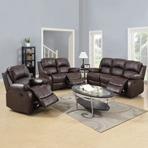 a ainehome luxury recliner sofa living room set reclining couch sofa chair loveseat living room furniture sets(a-brown leather, 3 piece set)