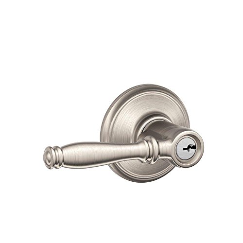 SCHLAGE F51A BIR 619 Birmingham Lever Keyed Entry Lock, Satin Nickel