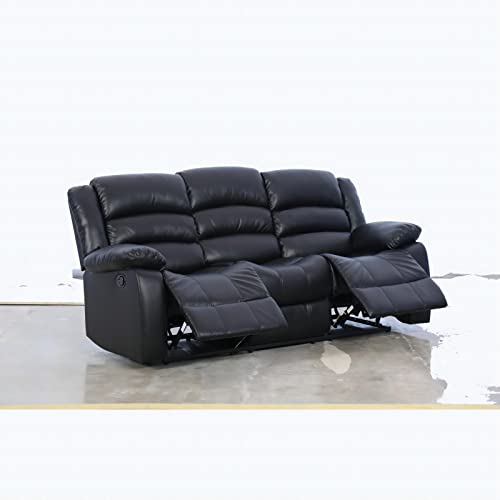 EBELLO Faux Leather Manual Loveseat Recliner, Reclining Sofa Chair with Cup Holder, Couch for Living Room,Bedroom Furniture,Meeting Room,Black (3 Seat Sofa)