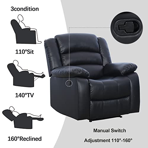 EBELLO Faux Leather Manual Loveseat Recliner, Reclining Sofa Chair with Cup Holder, Couch for Living Room,Bedroom Furniture,Meeting Room,Black (3 Seat Sofa)