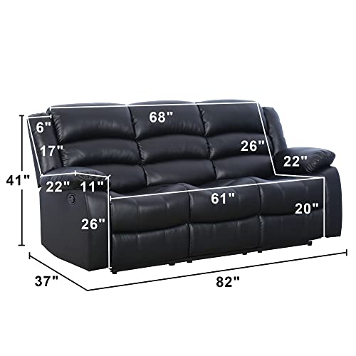 EBELLO Faux Leather Manual Loveseat Recliner, Reclining Sofa Chair with Cup Holder, Couch for Living Room,Bedroom Furniture,Meeting Room,Black (3 Seat Sofa)