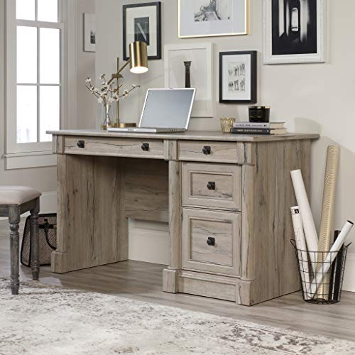 Sauder Palladia Computer Desk, L: 53.15" x W: 23.47" x H: 30.04", Split Oak Finish & Palladia Library with Doors, L: 29.37" x W: 13.9" x H: 71.85", Split Oak Finish