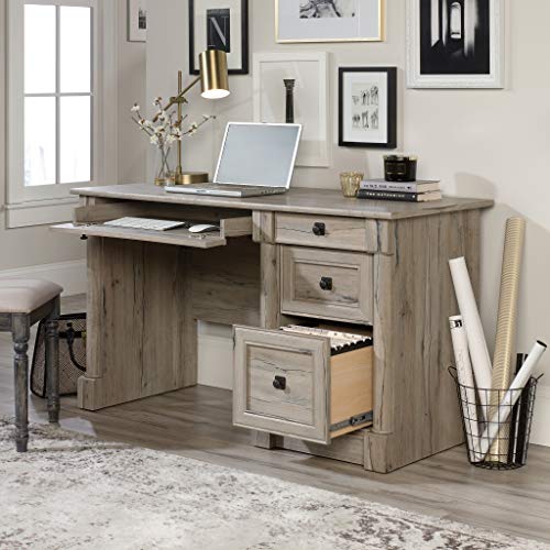 Sauder Palladia Computer Desk, L: 53.15" x W: 23.47" x H: 30.04", Split Oak Finish & Palladia Library with Doors, L: 29.37" x W: 13.9" x H: 71.85", Split Oak Finish