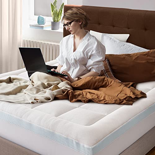 ELEMUSE Dual Layer 4 Inch Memory Foam Mattress Topper King, 2 Inch Cooling Gel Memory Foam Plus 2 Inch Bamboo Pillow Top Cover, Comfort Support Back Pain Relief