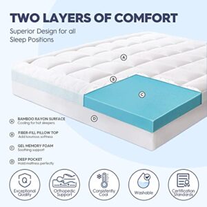 ELEMUSE Dual Layer 4 Inch Memory Foam Mattress Topper King, 2 Inch Cooling Gel Memory Foam Plus 2 Inch Bamboo Pillow Top Cover, Comfort Support Back Pain Relief