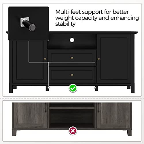 Yaheetech TV Stand with Storage for TVs up to 65 inch, Black TV Console Table for Living Room, Media Entertainment Center TV Storage Cabinet with 2 Central Drawers & Open Shelf, 58 in