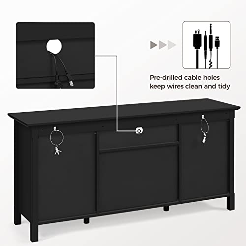 Yaheetech TV Stand with Storage for TVs up to 65 inch, Black TV Console Table for Living Room, Media Entertainment Center TV Storage Cabinet with 2 Central Drawers & Open Shelf, 58 in
