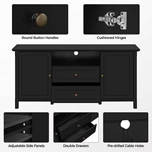 Yaheetech TV Stand with Storage for TVs up to 65 inch, Black TV Console Table for Living Room, Media Entertainment Center TV Storage Cabinet with 2 Central Drawers & Open Shelf, 58 in