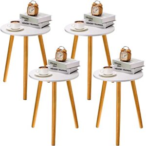 4 set round side table end table with 3 wood legs modern accent tray nightstand white bedside table small coffee end table for living room, bedroom, small spaces, easy assembly 20.5 x 15.7 inches