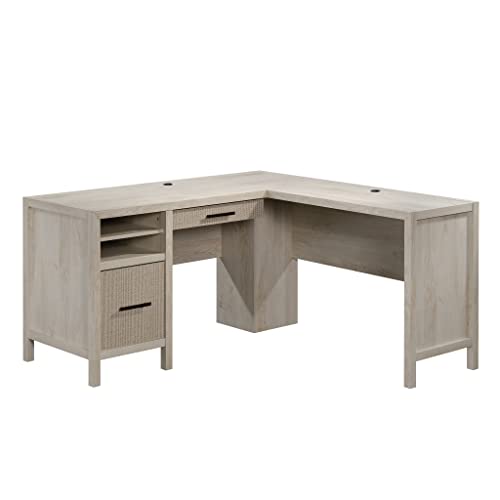 Sauder Pacific View L-Desk, L: 58.47" x W: 58.43" x H: 29.92", Chalked Chestnut Finish