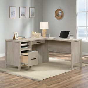 Sauder Pacific View L-Desk, L: 58.47" x W: 58.43" x H: 29.92", Chalked Chestnut Finish