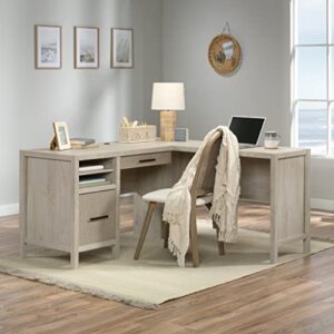 Sauder Pacific View L-Desk, L: 58.47" x W: 58.43" x H: 29.92", Chalked Chestnut Finish