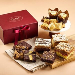 dulcet gift basket deluxe gourmet food gift basket, cakes for delivery for families men and women: includes assorted brownies, crumb cakes rugelah, and muffins. great gift idea!