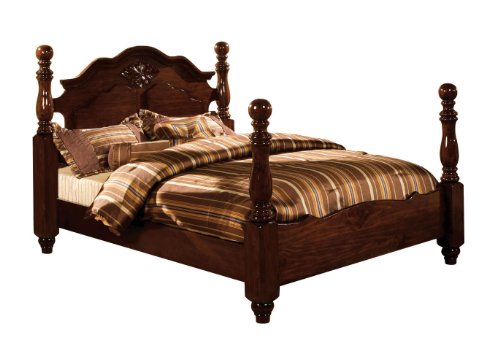 Furniture of America Scarlette Classic Four Poster Bed, Queen, Glossy Dark Pine