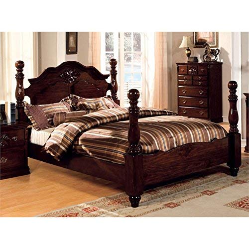 Furniture of America Scarlette Classic Four Poster Bed, Queen, Glossy Dark Pine