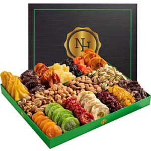 holiday nuts & dried fruit gift basket – selection of 18 food tray – fantastic food gift basket for birthday, men, women, family, adults, christmas, fathers day, mothers day