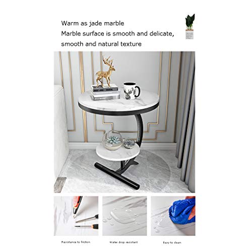 Articles for daily use C Shaped Marble Double Layer Coffee Table Bedside Table, Living Room Bedroom Office Coffee Table Sofa Round Table Snack Table