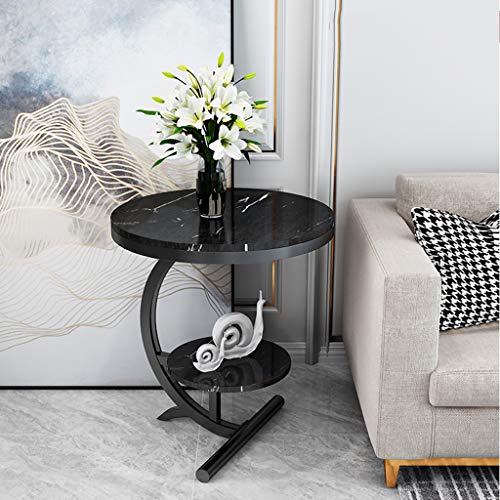 Articles for daily use C Shaped Marble Double Layer Coffee Table Bedside Table, Living Room Bedroom Office Coffee Table Sofa Round Table Snack Table