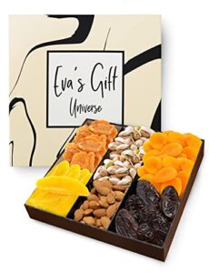 anna and sarah gift basket mixed dried fruit and nuts in box dried pears, fancy medjool dates, dried apricot, dried mango, california pistachio and raw almond (6 assortments) ,holiday, birthday, healthy fruit anniversary, corporate treat box for women, me