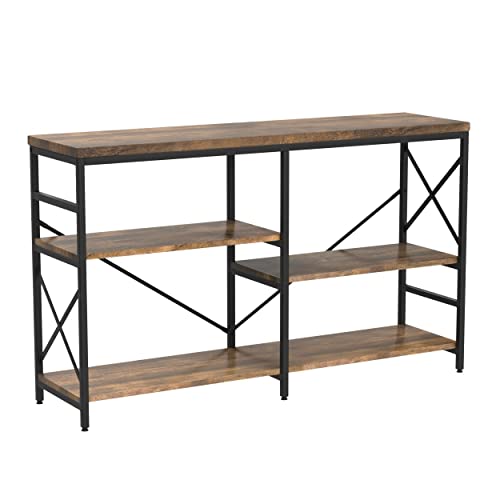 OIAHOMY Industrial Sofa Table,Console Table,3-Tier Industrial Rustic Hallway/Entryway Table,Easy Assembly,for Entryway, Living Room (Rustic Brown)