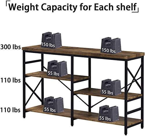 OIAHOMY Industrial Sofa Table,Console Table,3-Tier Industrial Rustic Hallway/Entryway Table,Easy Assembly,for Entryway, Living Room (Rustic Brown)