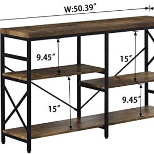 OIAHOMY Industrial Sofa Table,Console Table,3-Tier Industrial Rustic Hallway/Entryway Table,Easy Assembly,for Entryway, Living Room (Rustic Brown)