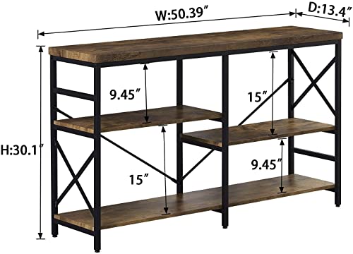 OIAHOMY Industrial Sofa Table,Console Table,3-Tier Industrial Rustic Hallway/Entryway Table,Easy Assembly,for Entryway, Living Room (Rustic Brown)