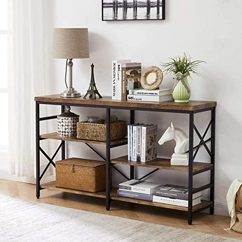 OIAHOMY Industrial Sofa Table,Console Table,3-Tier Industrial Rustic Hallway/Entryway Table,Easy Assembly,for Entryway, Living Room (Rustic Brown)