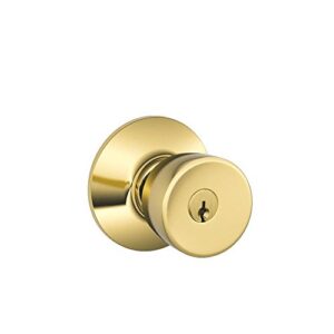 schlage f51a bel 505 605 bell knob keyed entry lock, bright brass
