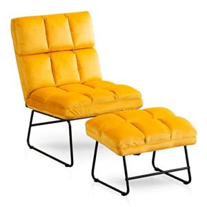 mcombo accent chair with ottoman, velvet modern metal legs, club chair lounge sofa couch for living reading room bedroom 0014 (yellow)