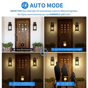 Motion Sensor Outdoor Lights Wall Mount, Dusk To Dawn Exterior Light Fixture ,100% Anti-rust Aluminum Waterproof Porch Light Outside Wall Lights For House, Black Wall Sconce Lanterns With Water Glass