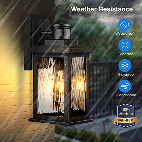 Motion Sensor Outdoor Lights Wall Mount, Dusk To Dawn Exterior Light Fixture ,100% Anti-rust Aluminum Waterproof Porch Light Outside Wall Lights For House, Black Wall Sconce Lanterns With Water Glass